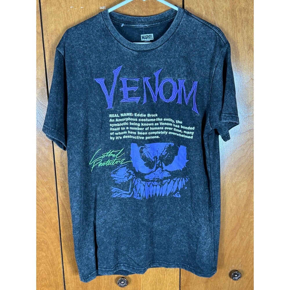 NWT Venom Lethal Protector Embroidered Shirt Black Washed Faded Large L